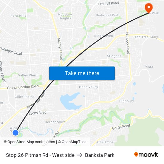 Stop 26 Pitman Rd - West side to Banksia Park map