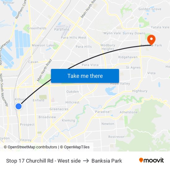 Stop 17 Churchill Rd - West side to Banksia Park map