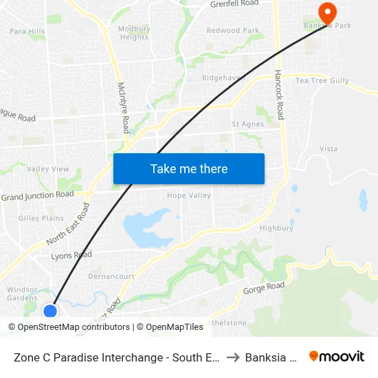 Zone C Paradise Interchange - South East side to Banksia Park map