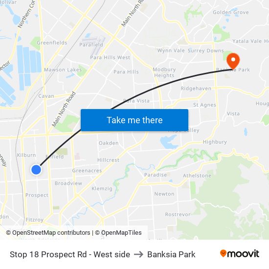 Stop 18 Prospect Rd - West side to Banksia Park map