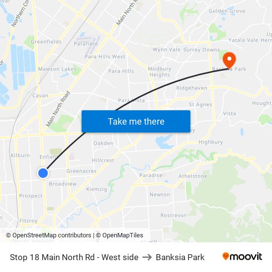 Stop 18 Main North Rd - West side to Banksia Park map