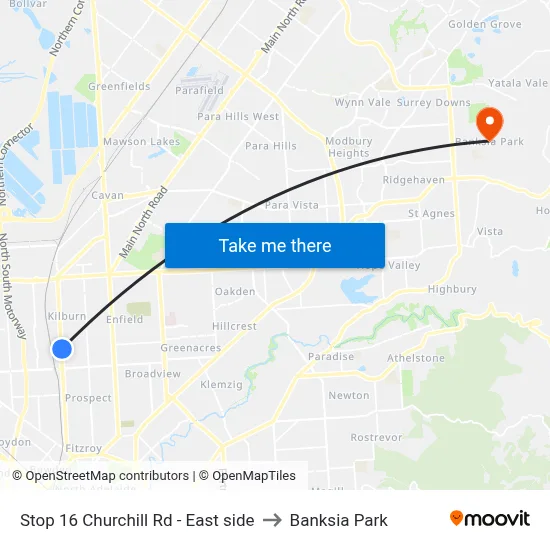 Stop 16 Churchill Rd - East side to Banksia Park map