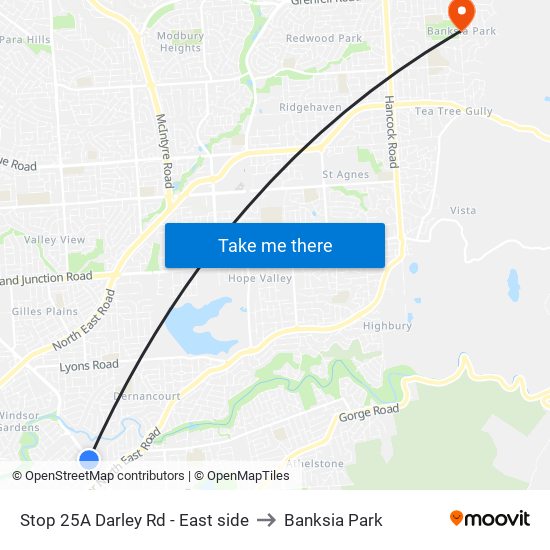 Stop 25A Darley Rd - East side to Banksia Park map