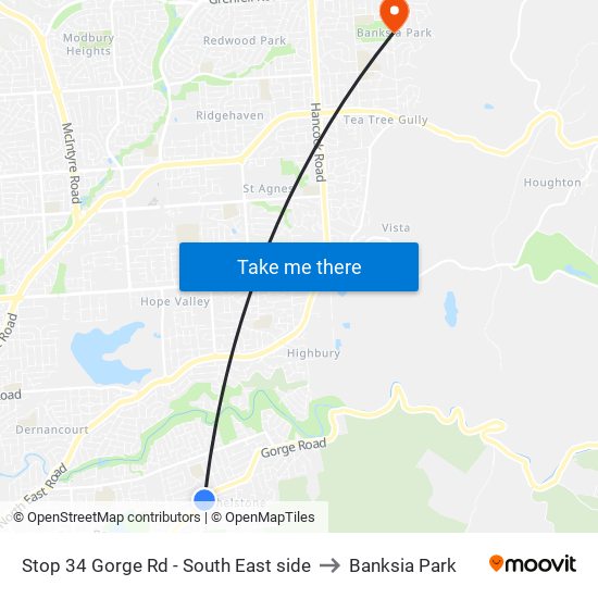 Stop 34 Gorge Rd - South East side to Banksia Park map