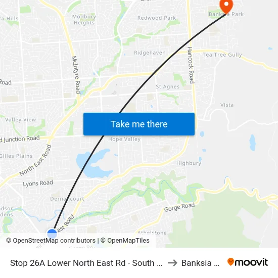 Stop 26A Lower North East Rd - South East side to Banksia Park map