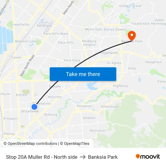 Stop 20A Muller Rd - North side to Banksia Park map