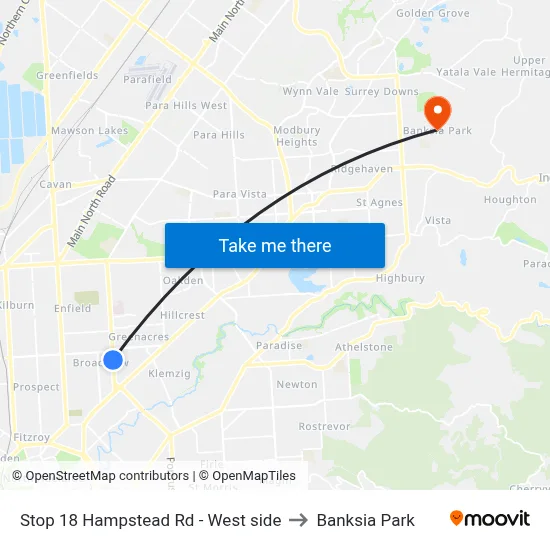 Stop 18 Hampstead Rd - West side to Banksia Park map
