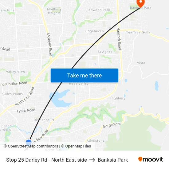 Stop 25 Darley Rd - North East side to Banksia Park map