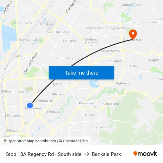 Stop 18A Regency Rd - South side to Banksia Park map