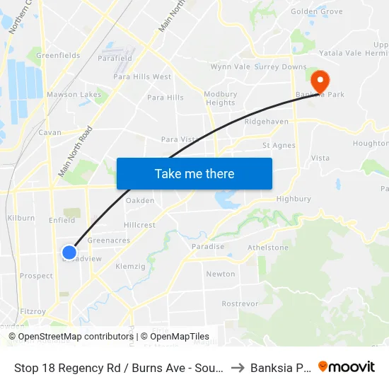 Stop 18 Regency Rd / Burns Ave - South side to Banksia Park map