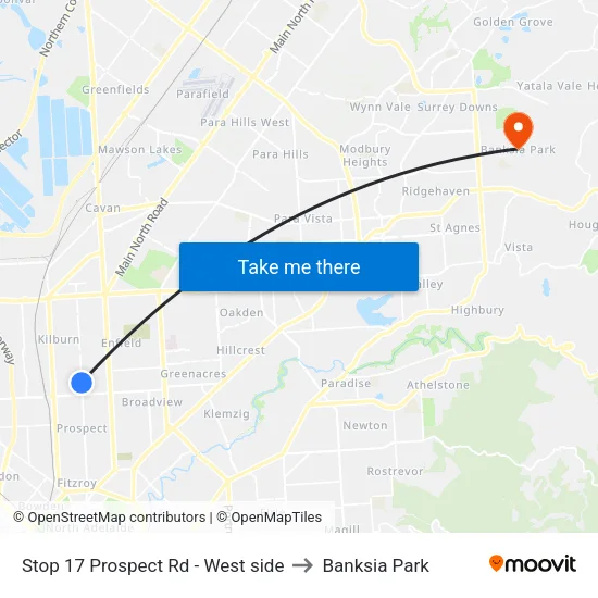 Stop 17 Prospect Rd - West side to Banksia Park map