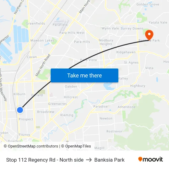 Stop 112 Regency Rd - North side to Banksia Park map
