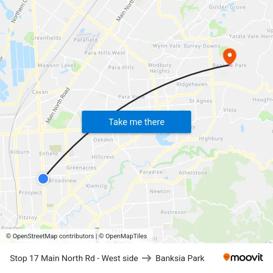 Stop 17 Main North Rd - West side to Banksia Park map