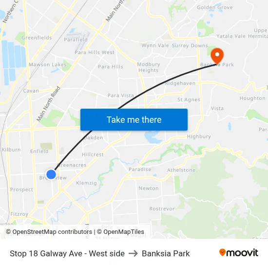 Stop 18 Galway Ave - West side to Banksia Park map