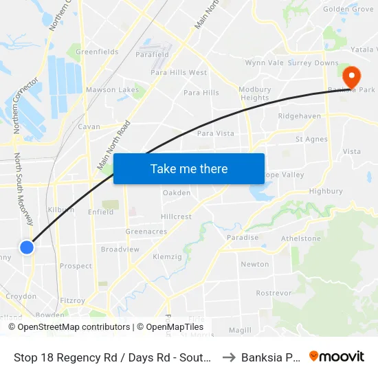 Stop 18 Regency Rd / Days Rd - South side to Banksia Park map