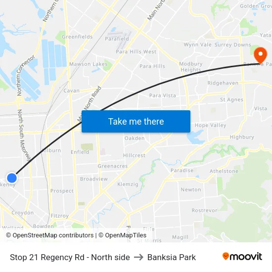 Stop 21 Regency Rd - North side to Banksia Park map