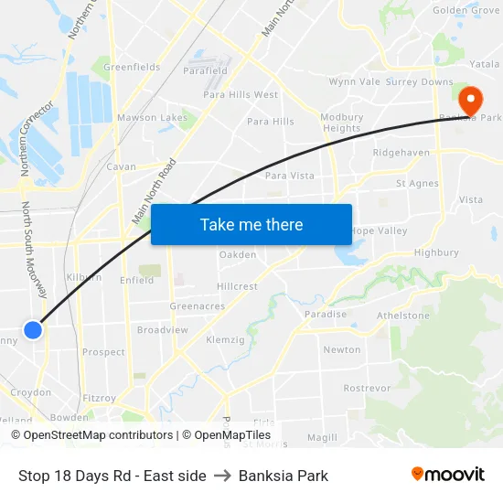 Stop 18 Days Rd - East side to Banksia Park map