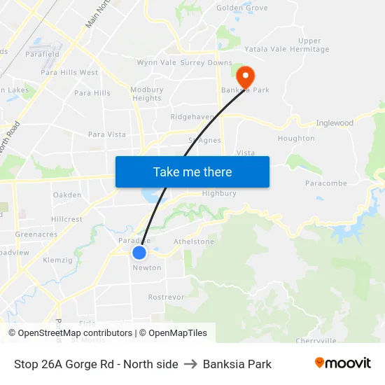 Stop 26A Gorge Rd - North side to Banksia Park map