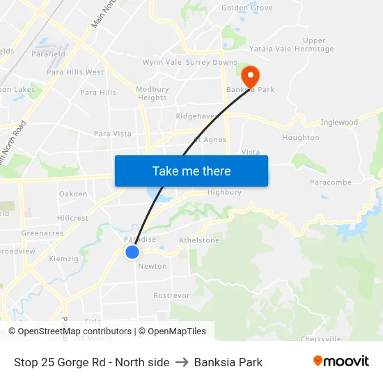 Stop 25 Gorge Rd - North side to Banksia Park map