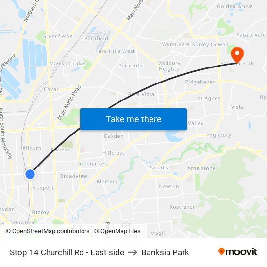 Stop 14 Churchill Rd - East side to Banksia Park map