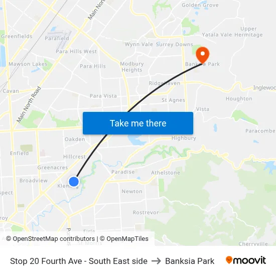 Stop 20 Fourth Ave - South East side to Banksia Park map