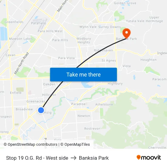 Stop 19 O.G. Rd - West side to Banksia Park map