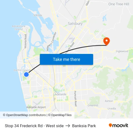 Stop 34 Frederick Rd - West side to Banksia Park map