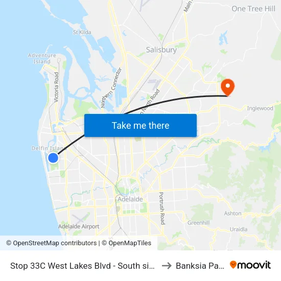 Stop 33C West Lakes Blvd - South side to Banksia Park map