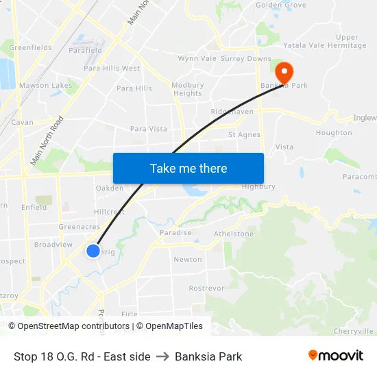 Stop 18 O.G. Rd - East side to Banksia Park map