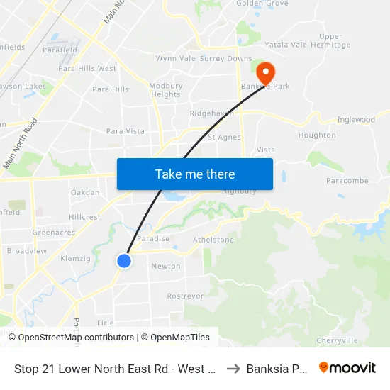 Stop 21 Lower North East Rd - West side to Banksia Park map