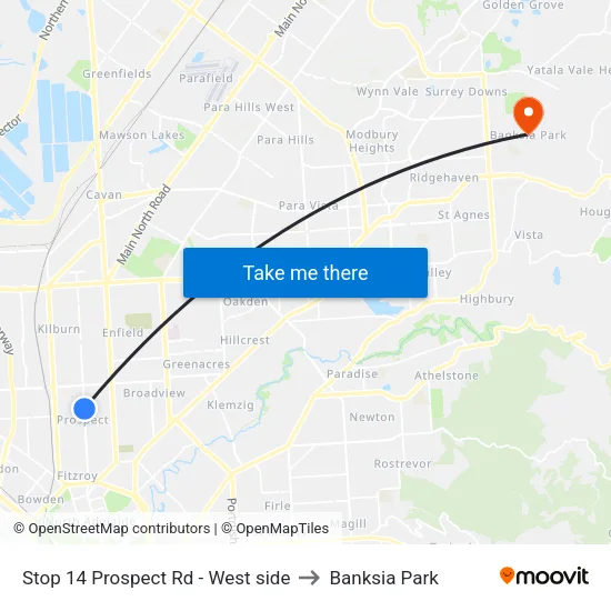 Stop 14 Prospect Rd - West side to Banksia Park map