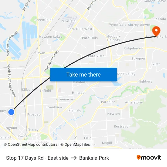 Stop 17 Days Rd - East side to Banksia Park map