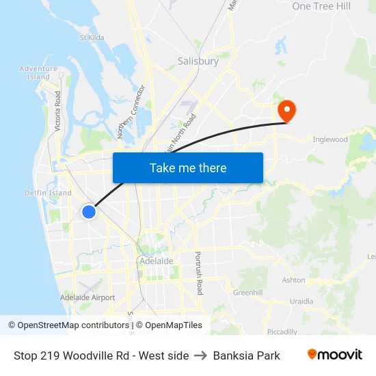 Stop 219 Woodville Rd - West side to Banksia Park map