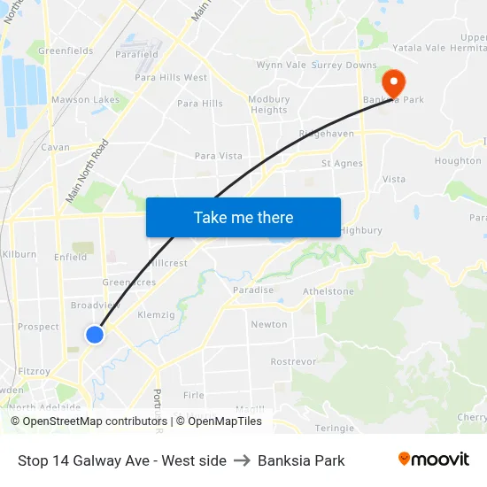 Stop 14 Galway Ave - West side to Banksia Park map