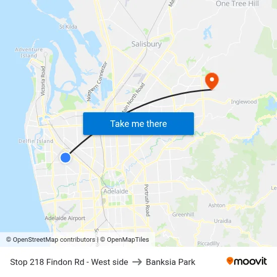 Stop 218 Findon Rd - West side to Banksia Park map