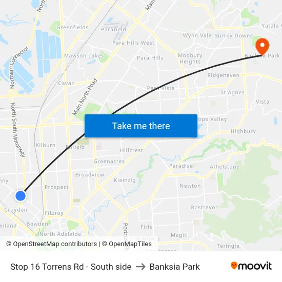 Stop 16 Torrens Rd - South side to Banksia Park map