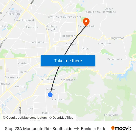 Stop 23A Montacute Rd - South side to Banksia Park map