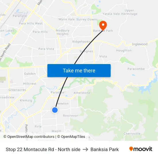 Stop 22 Montacute Rd - North side to Banksia Park map