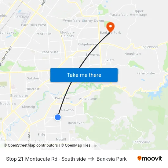 Stop 21 Montacute Rd - South side to Banksia Park map