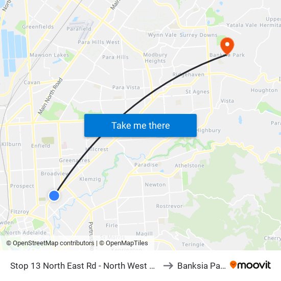 Stop 13 North East Rd - North West side to Banksia Park map