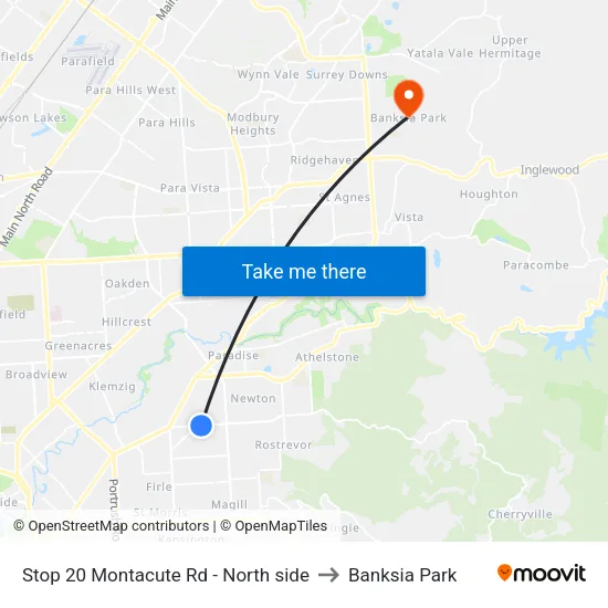 Stop 20 Montacute Rd - North side to Banksia Park map
