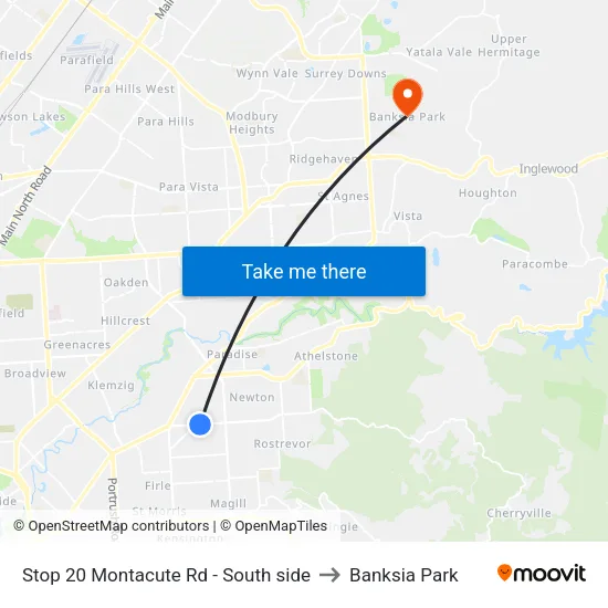 Stop 20 Montacute Rd - South side to Banksia Park map