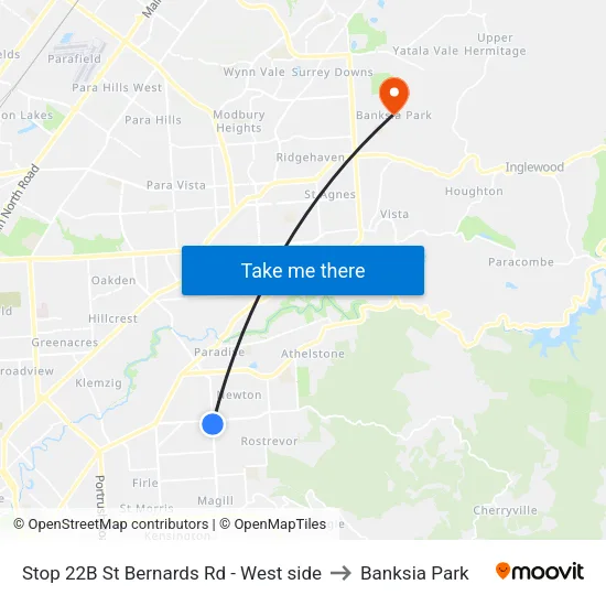 Stop 22B St Bernards Rd - West side to Banksia Park map