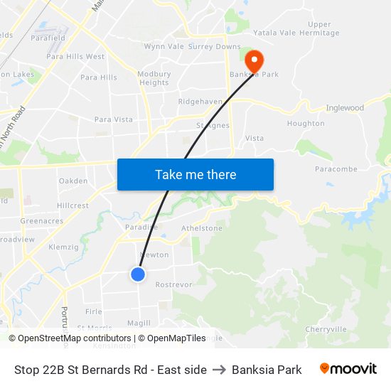 Stop 22B St Bernards Rd - East side to Banksia Park map