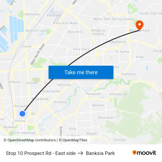 Stop 10 Prospect Rd - East side to Banksia Park map