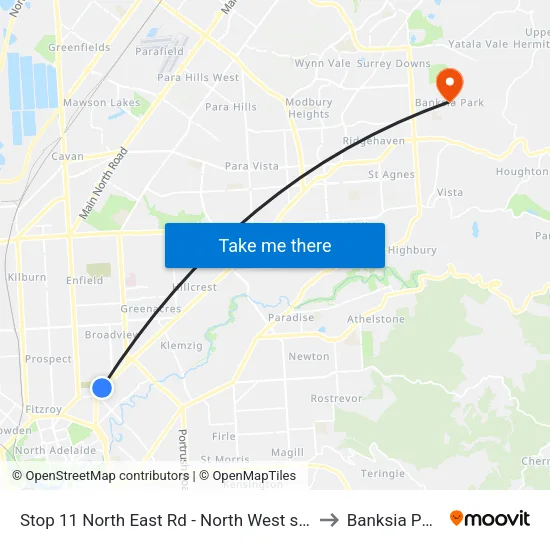 Stop 11 North East Rd - North West side to Banksia Park map