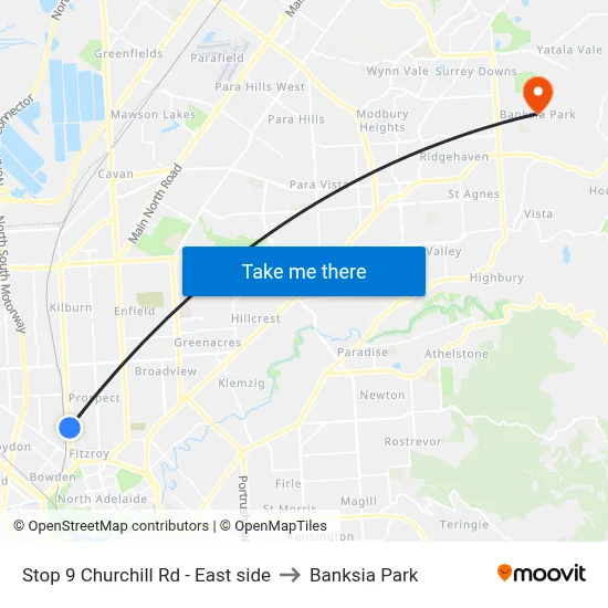 Stop 9 Churchill Rd - East side to Banksia Park map