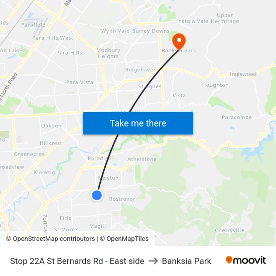 Stop 22A St Bernards Rd - East side to Banksia Park map
