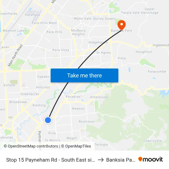 Stop 15 Payneham Rd - South East side to Banksia Park map