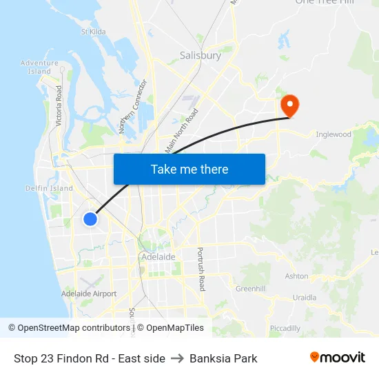 Stop 23 Findon Rd - East side to Banksia Park map